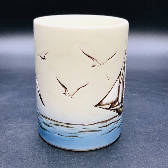 Vintage Otagiri Maritimes Sailboat Coffee Mug: 80s Nautical Coastal Drinkware - Picture 10 of 11